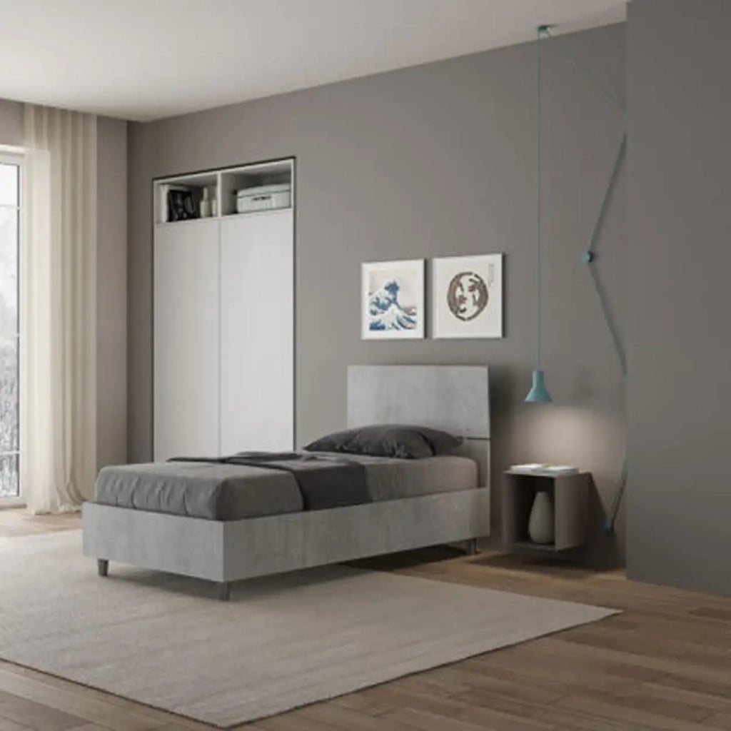 Letto singolo con rete 80x200 testata dritta cemento Demas