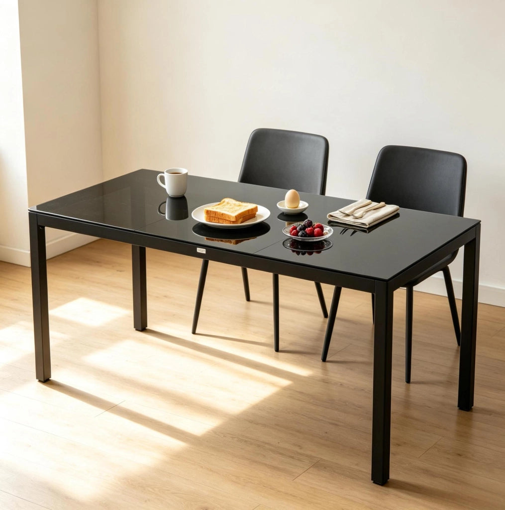 Tavolo da pranzo da esterno in alluminio e vetro temperato 180x80 cm nero
