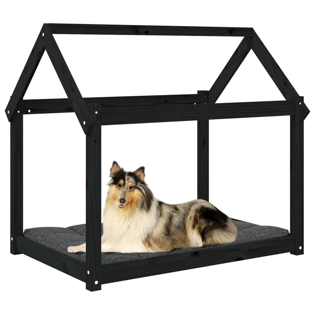 Cuccia per Cani Nera 101x70x90 cm in Legno Massello di Pino 822216