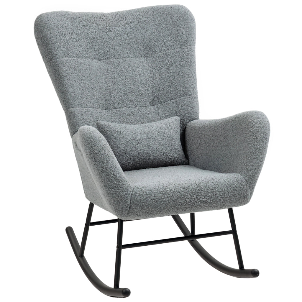 Poltrona a dondolo con cuscino lombare ¨C Xylo ¨C tessuto boucl¨¦ grigio antiscivolo 120kg