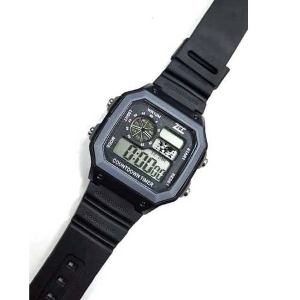 Trade Shop - Orologio Polso Zcc Unisex Digitale Crono Luce Sport Classic Vintage Grigio Nero -