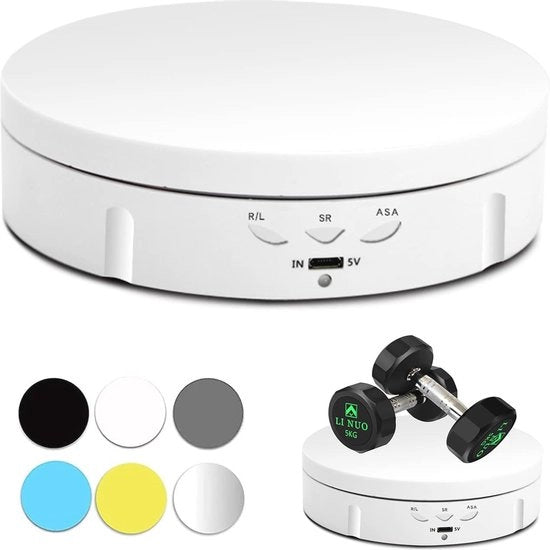 Piattaforma Rotativa Elettrica da 360 Gradi per Presentazione di Prodotti e Display Decorativo - Piattaforma Fotografica Professionale, fino a 100 kg, Bianco/Nero