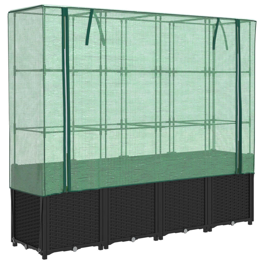 Aiuola rialzata/fioriera con copertura effetto rattan 160 x 40 x 153 cm nero 02_0038765