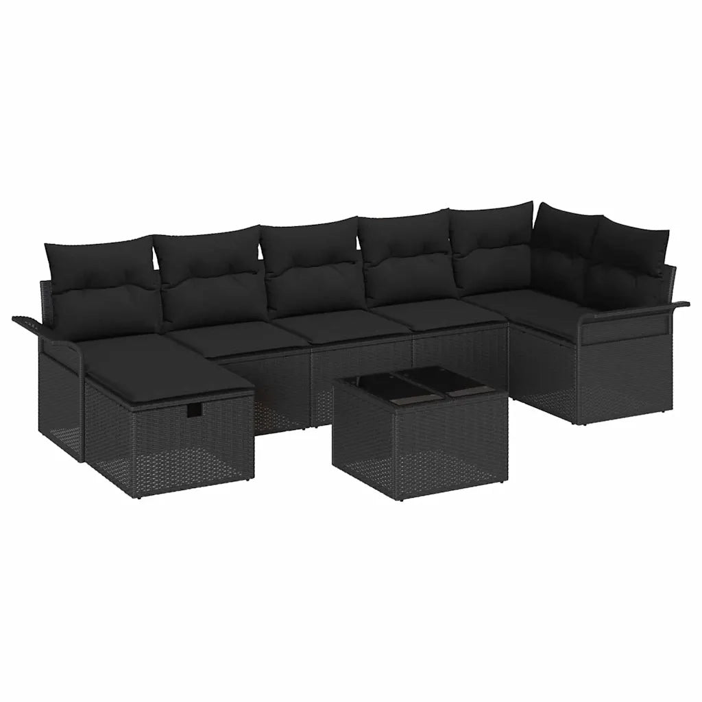 Set Divano da Giardino con cuscino 8 pcs Nero polyrattan 3358912