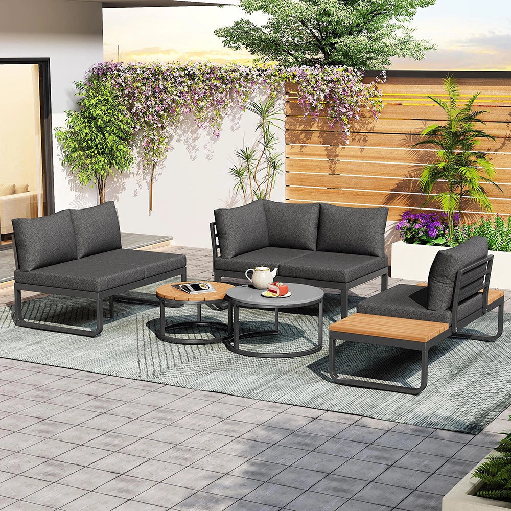 Set giardino - Xylo - 4/5 posti con 2 tavolini impilabili grigi
