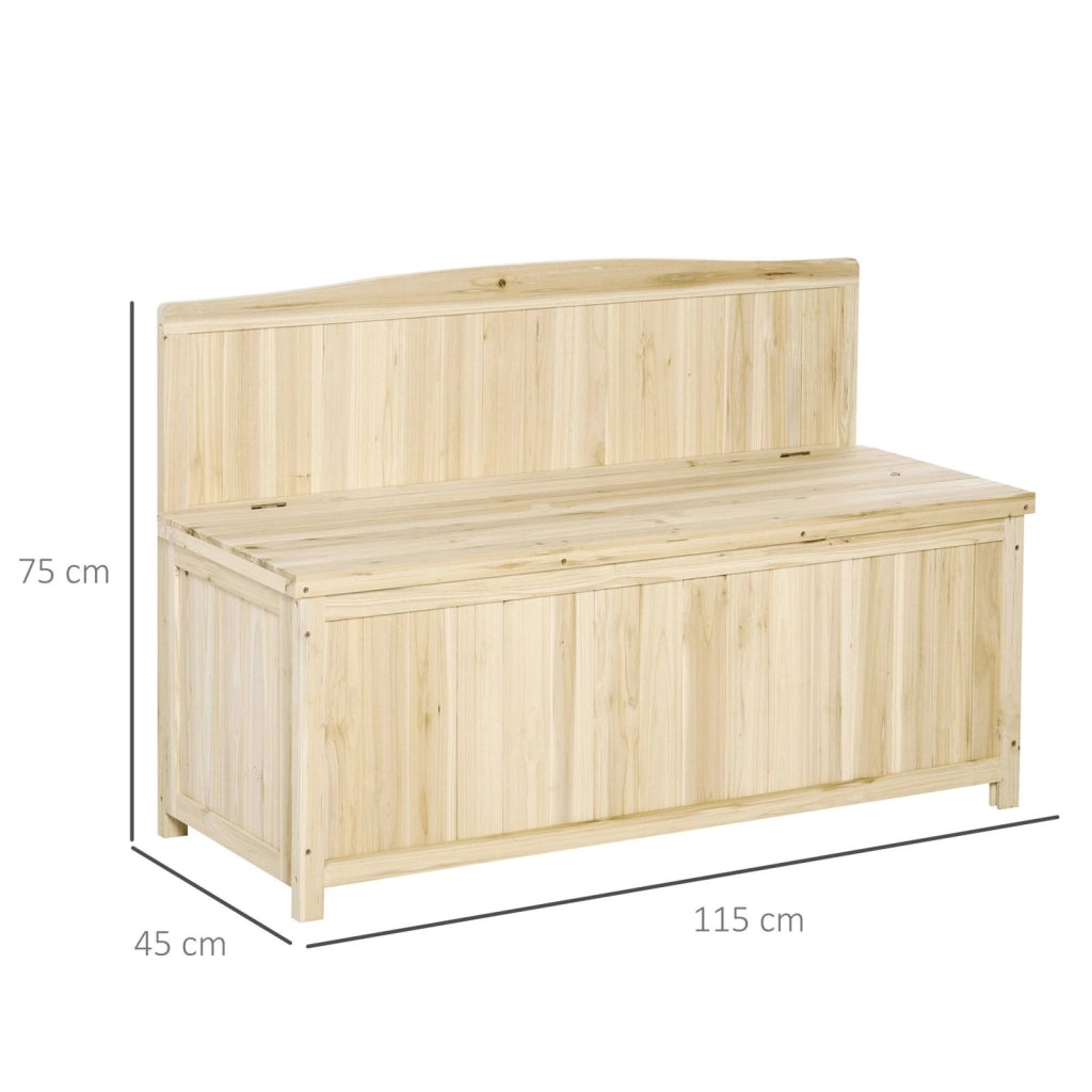 Easycomfort Panca Contenitore da Esterno in Legno di Abete Naturale con Schienale per Giardino e Terrazza, 115x45x75cm