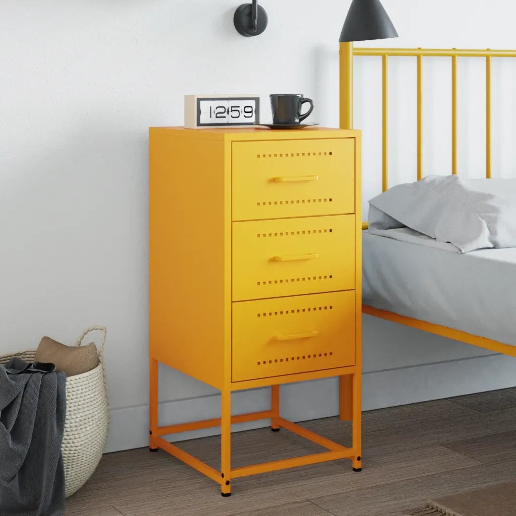 Comodino | Armadio da Notte | Mobiletto da notte Giallo Senape 36x39x78 cm in Acciaio