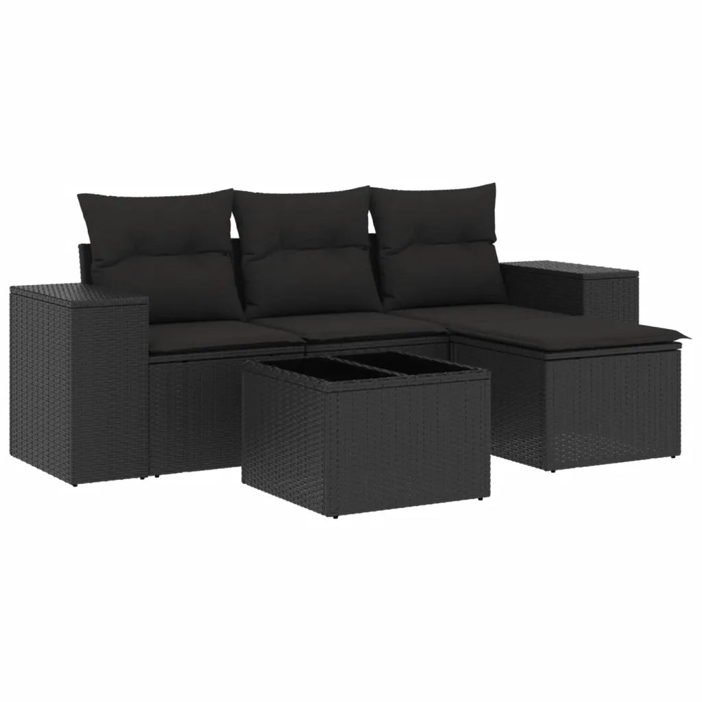 Set Divani da Giardino 5 pz | Set Salotto da Giardino con Cuscini in Polyrattan Nero