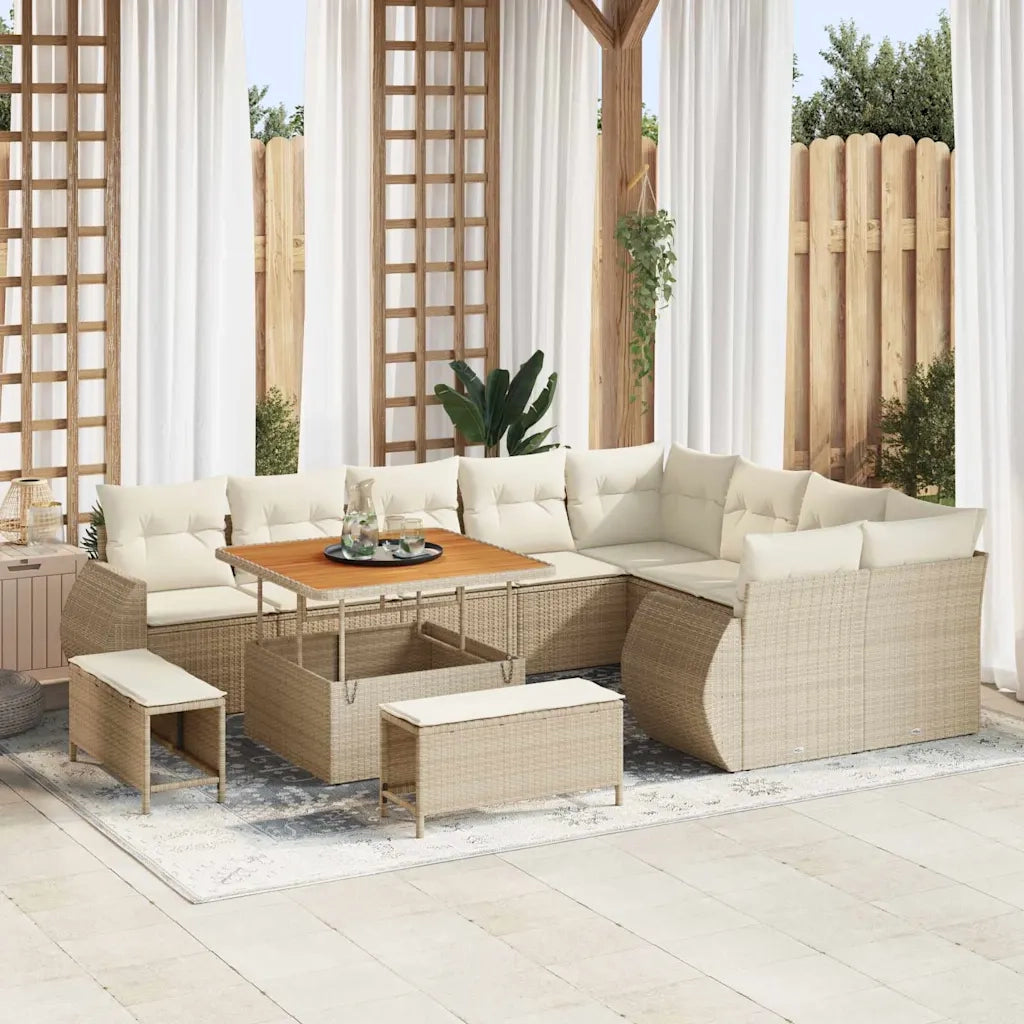Set Divano da Giardino 12 pcs Beige polyrattan