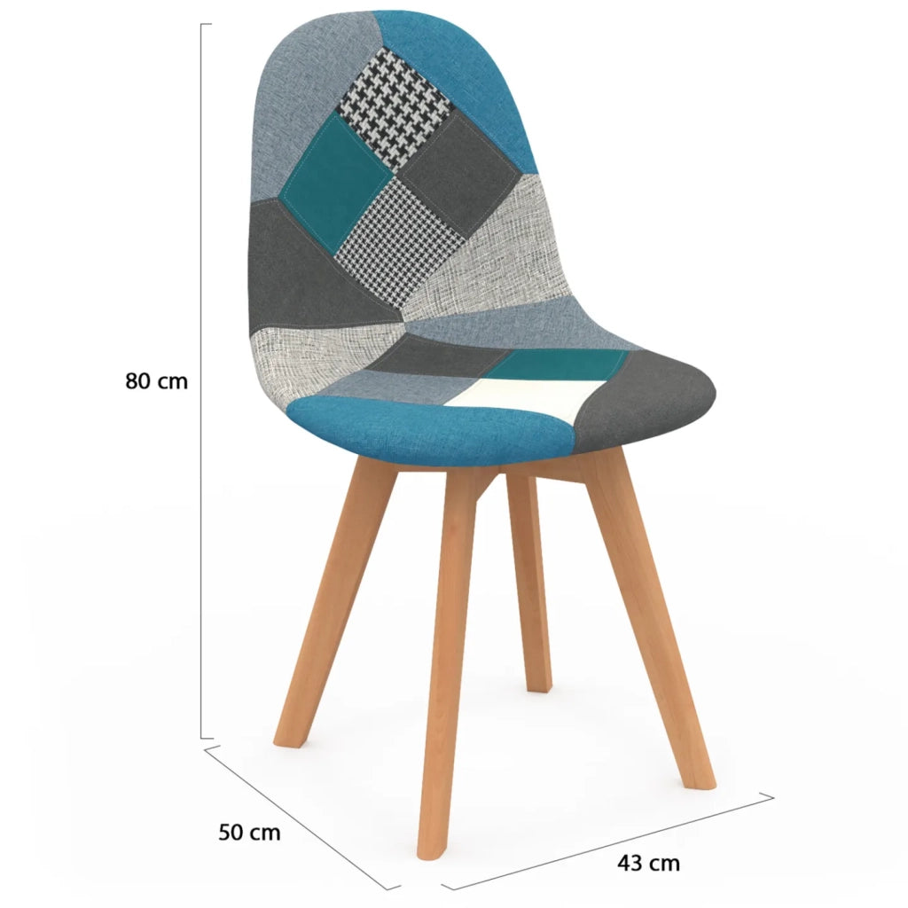 IDMarket - Set di 2 sedie da pranzo scandinavo con motivo patchwork blu SARA