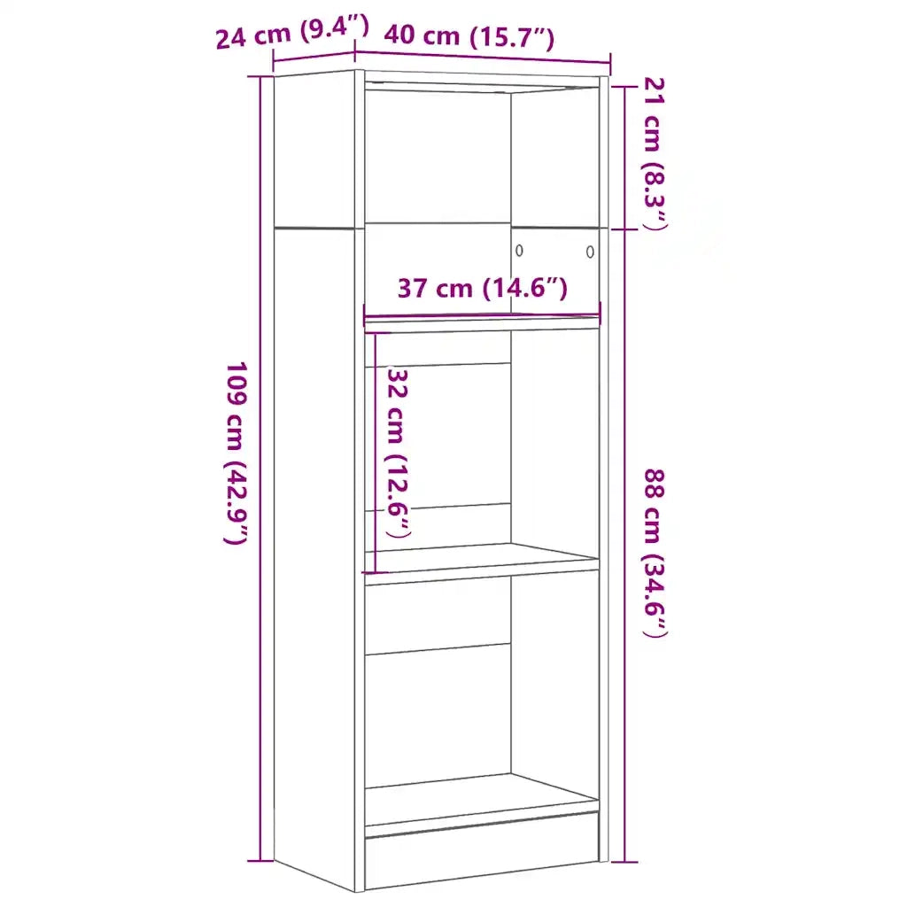 Libreria-Scaffale per Libri-Mobile di Stoccaggio Rovere Nero 40x24x109 cm in Truciolato