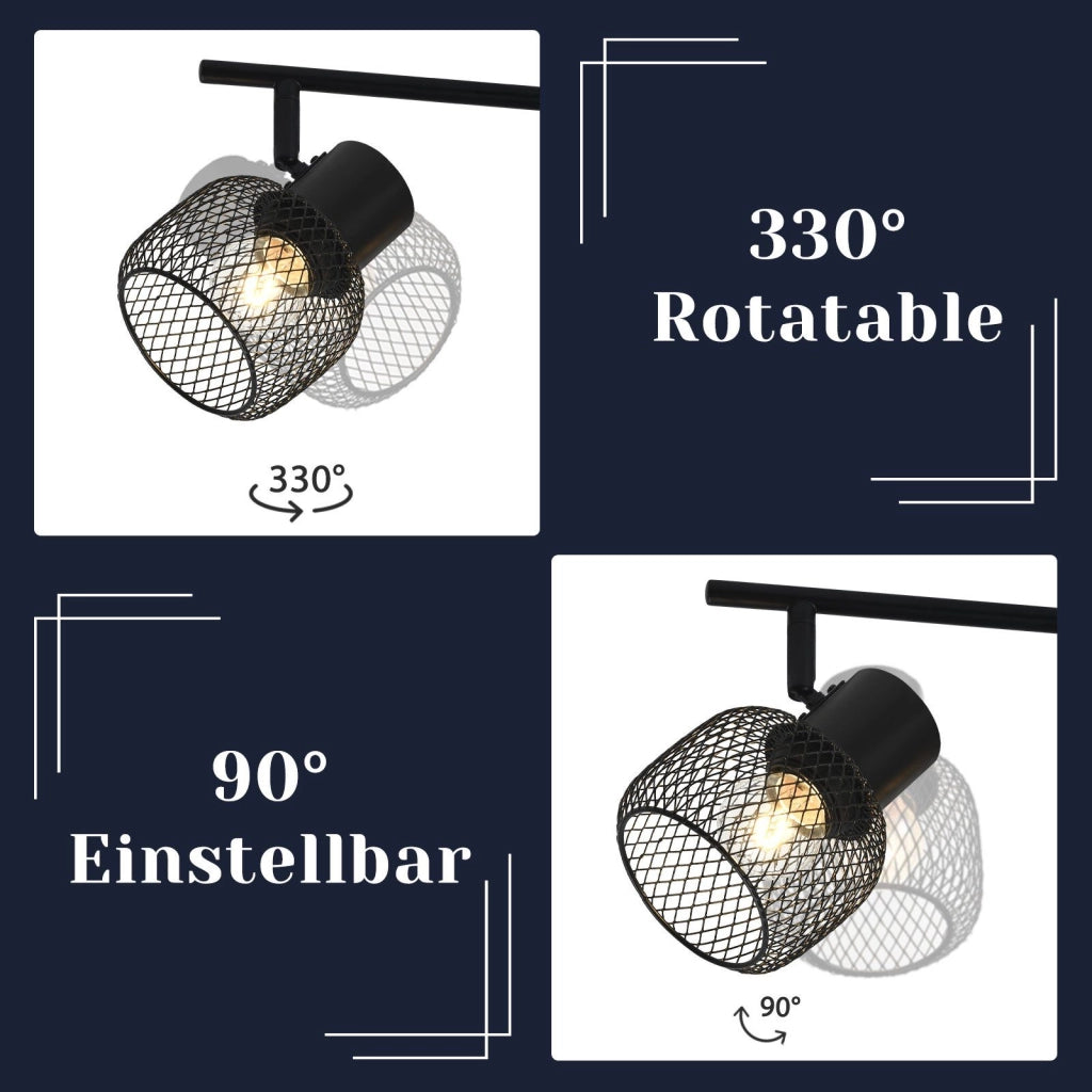 ZMH Faretto da soffitto neri 4 luci E27 orientabili 330° metallo max 25W per sale pranzo cucine