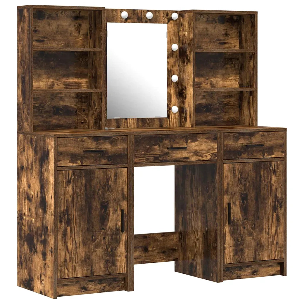 Set da tavolo da trucco con LED con cassetto 3 pcs Rovere fumé 3334294