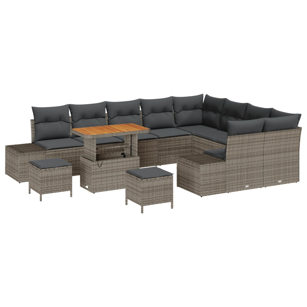 Set di divani da giardino in 12 pezzi con cuscini grigio polyrattan acacia