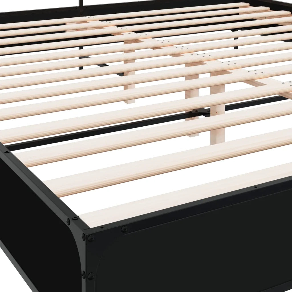 Letto matrimoniale | Letto per adulti | Giroletto Nero 180x200 cm in Legno Multistrato e Metallo