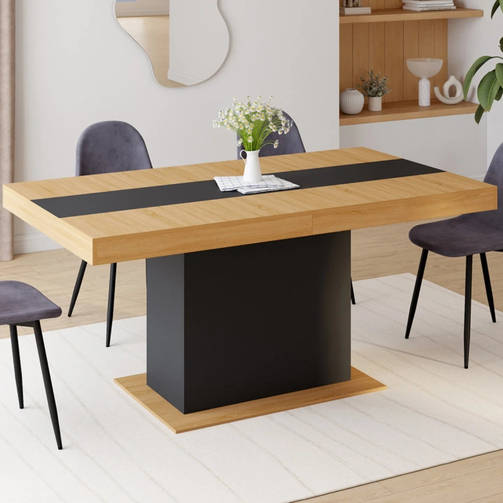 IDMarket - Tavolo da pranzo rettangolare allungabile EDEN 6-10 persone in legno e fascia centrale nera 160-200 cm