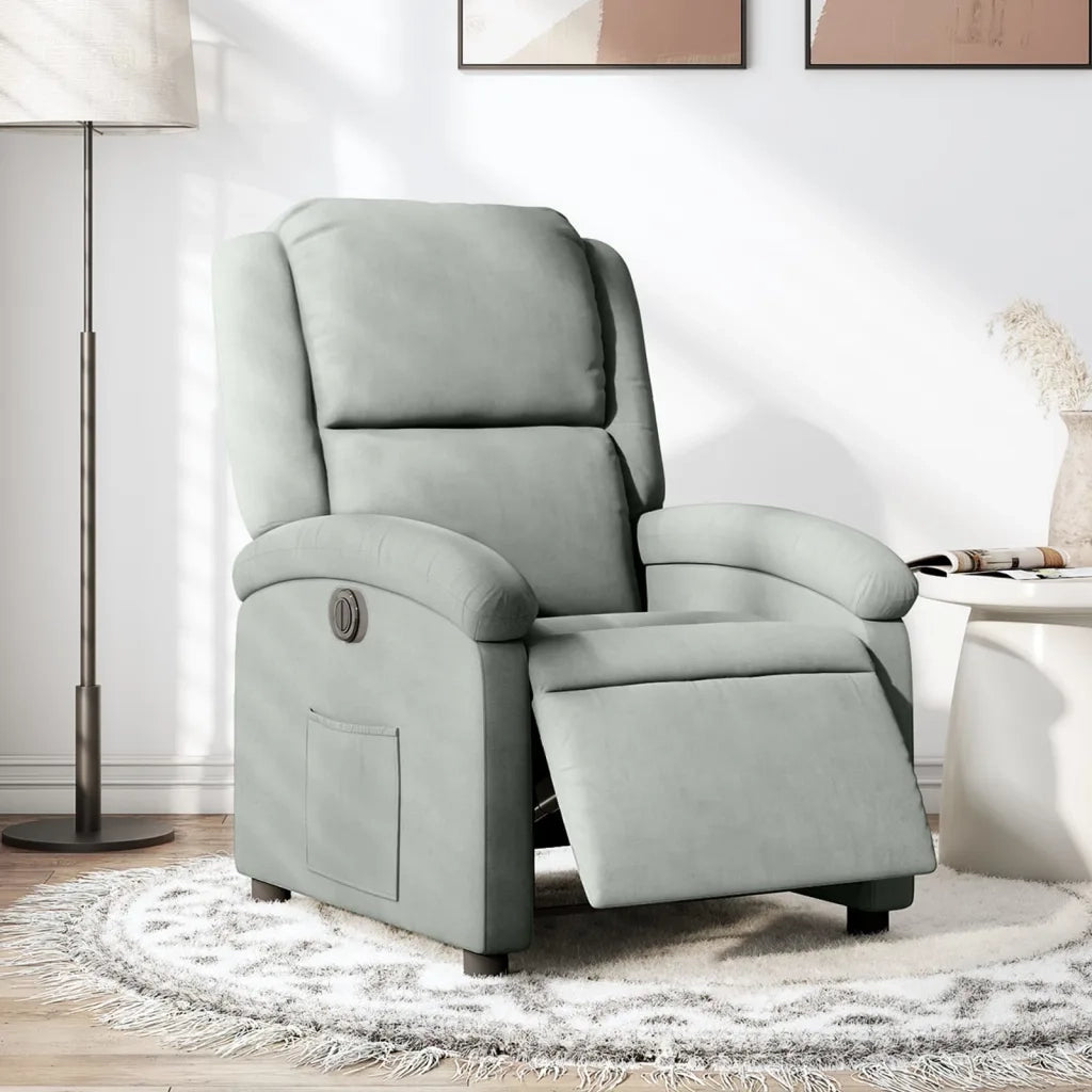 Poltrona | Sedia Relax Elettrica Reclinabile Grigio Chiaro in Vera Pelle
