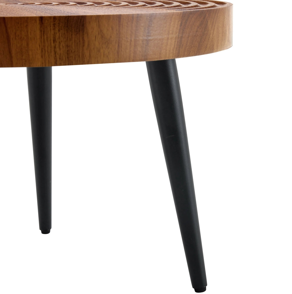 Tavolino rotondo effetto noce Ø 60 cm con gambe in metallo nero