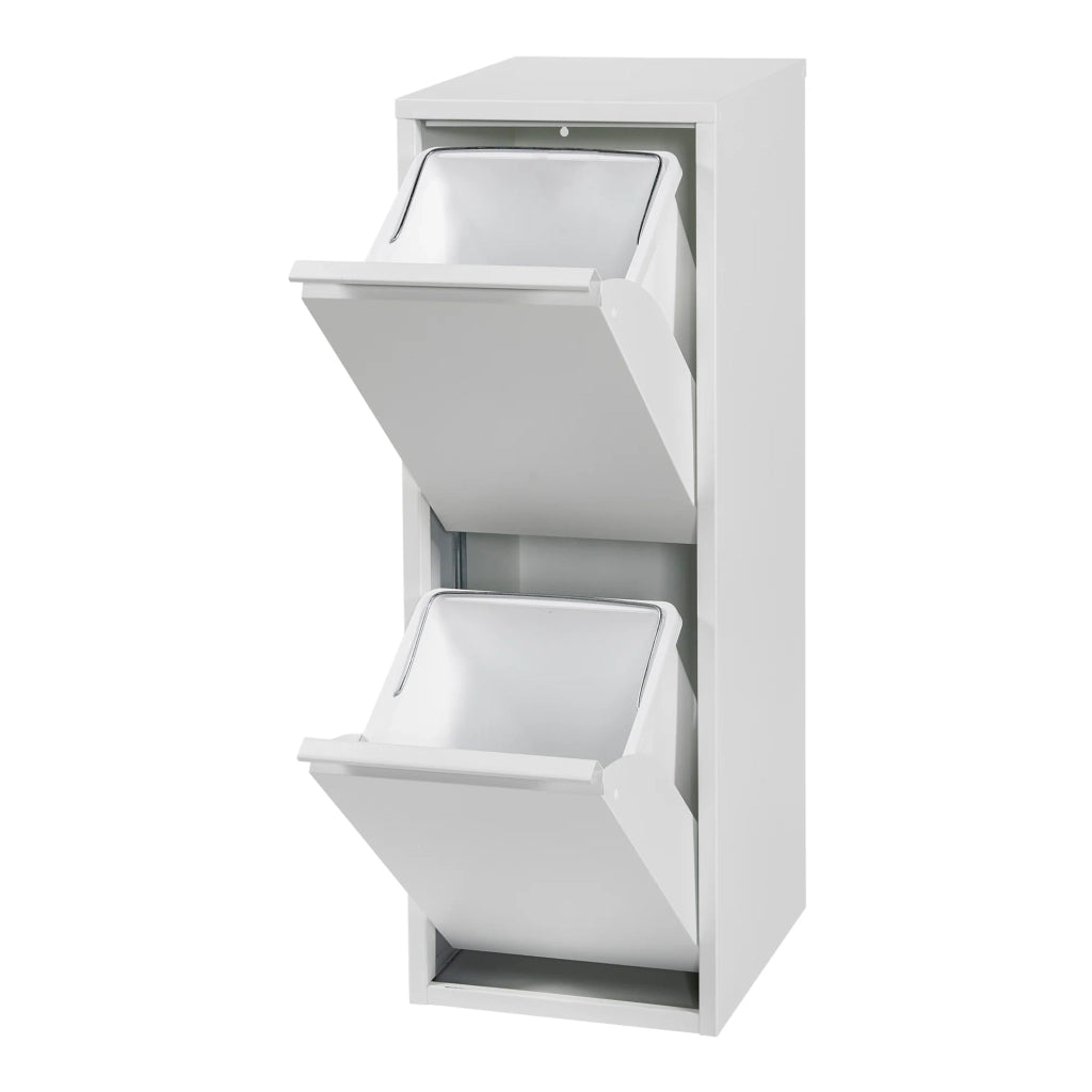 Cestino per la raccolta differenziata da parete con 2 scomparti estraibili 93 x 33 x 25 cm bianco 03_0008198