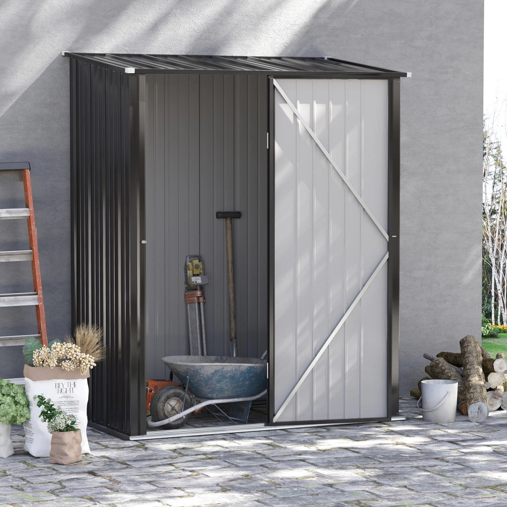 EasyComfort Casetta da Giardino Porta Utensili in Lamiera Acciaio con Serratura, 161.5x94.5x196cm, Nero