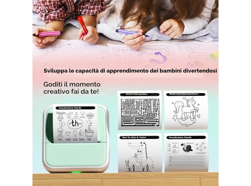 Bisofice S1 Mini Stampante Portatile Bluetooth Stampante Termica Senza Inchiostro per Etichette Adesive Foto Appunti Planner Compatibile iOS e Android Verde