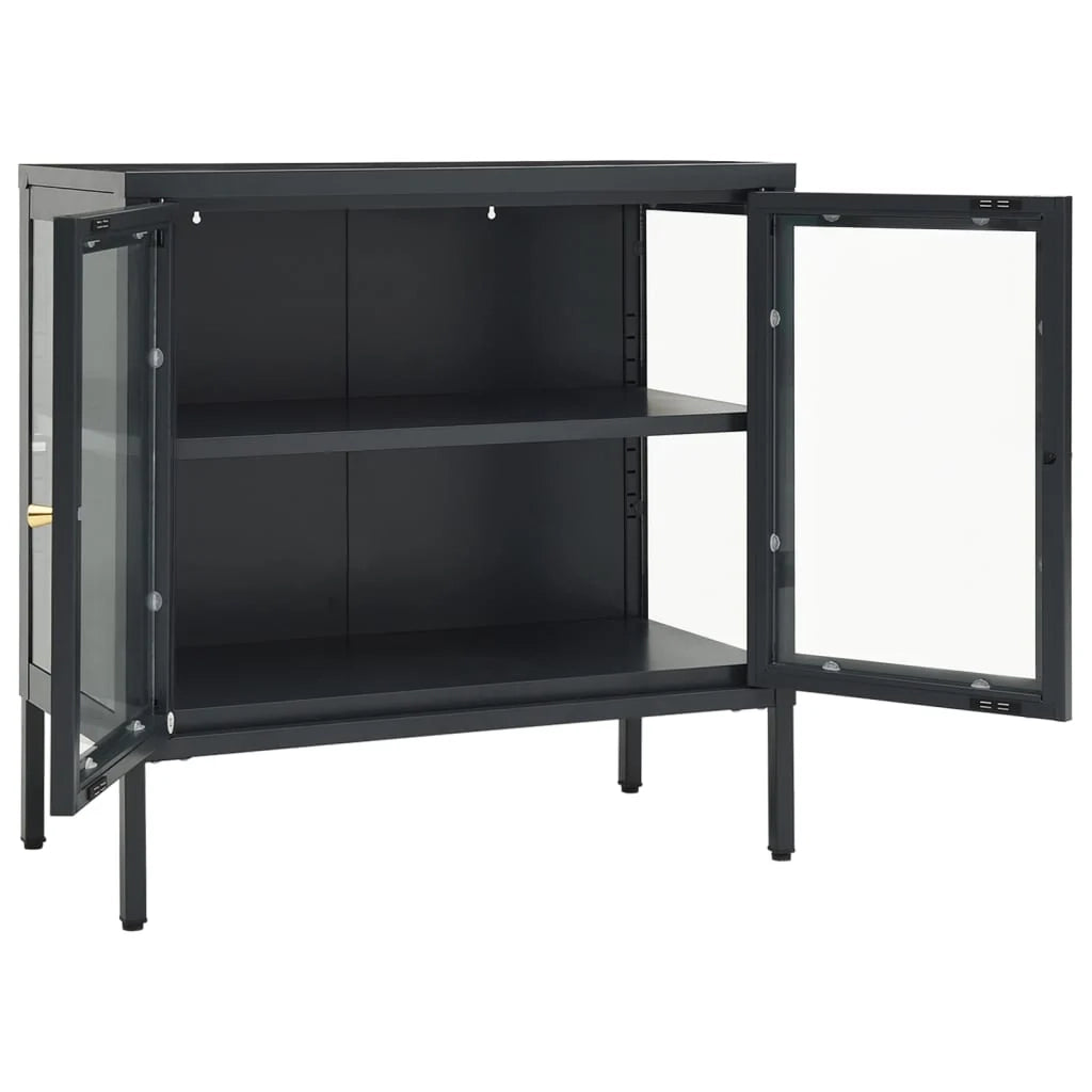 Buffet credenza cassettiera armadio mobile contenitore organizer per cucina soggiorno salotto 70 x 35 x 70 cm acciaio e vetro antracite 02_0029709
