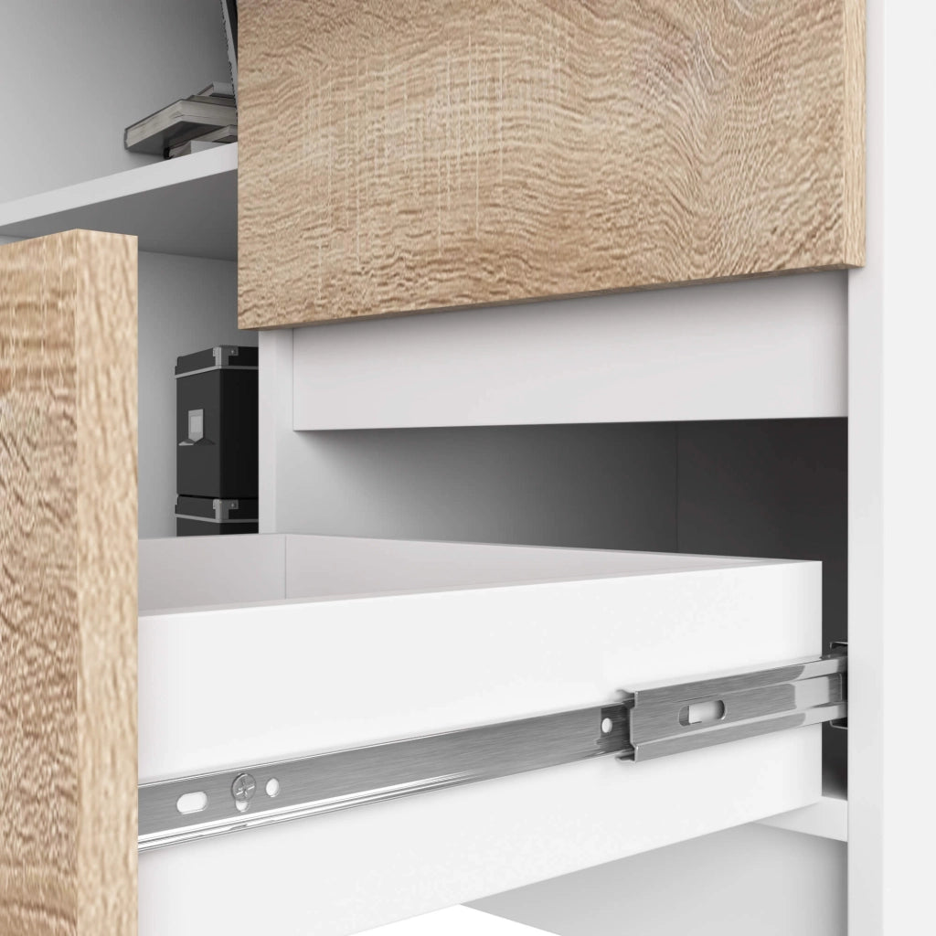 Scrivania angolare AKORD B16 Bianco 124 cm 3 cassetti inserto frontale Sonoma Quercia 124x85x77 cm Modello a destra