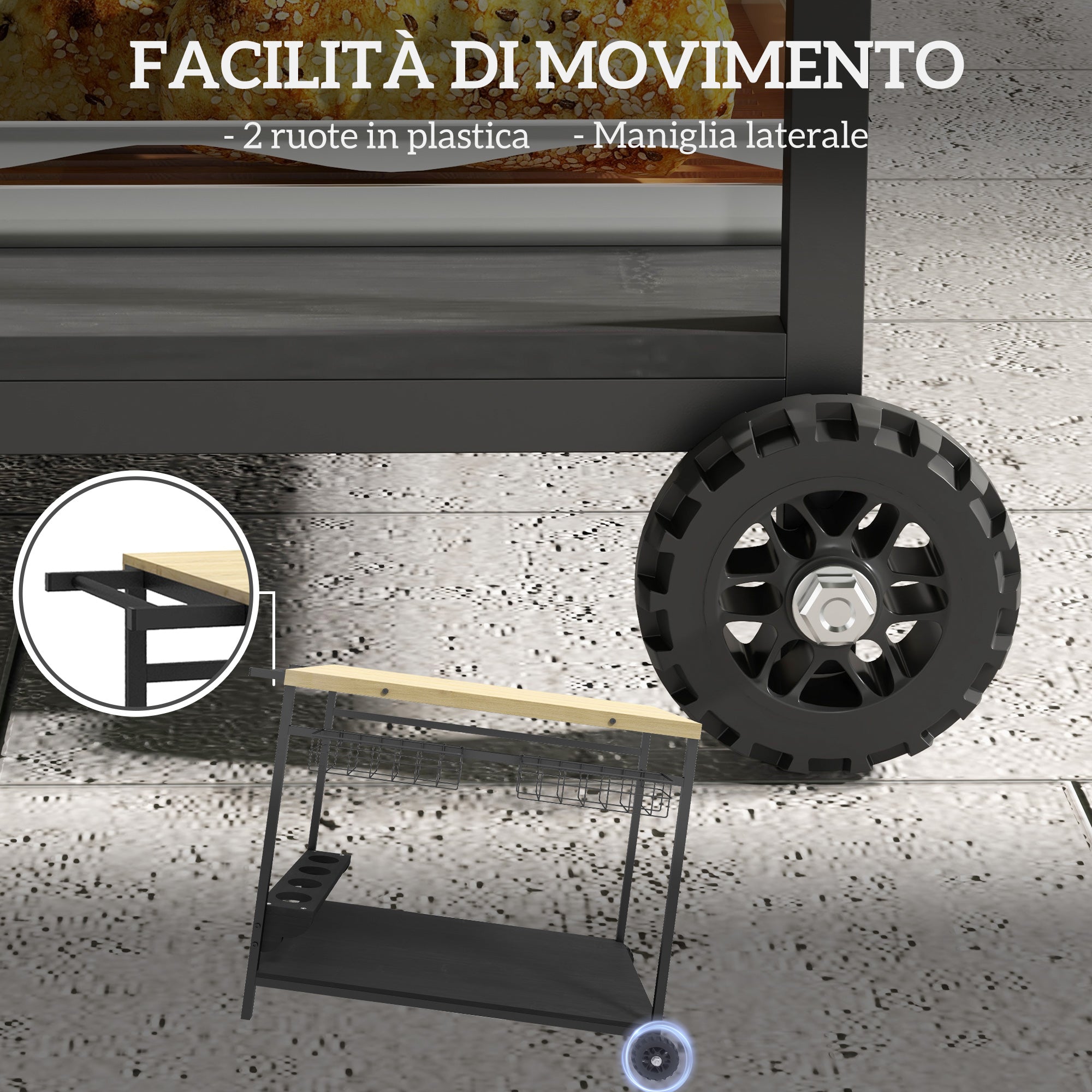 Carrello da Giardino a 2 Ripiani 97.5x65x81 cm con Portabottiglie in Legno di Abete