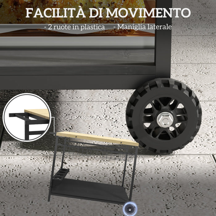 Carrello da Giardino a 2 Ripiani 97.5x65x81 cm con Portabottiglie in Legno di Abete