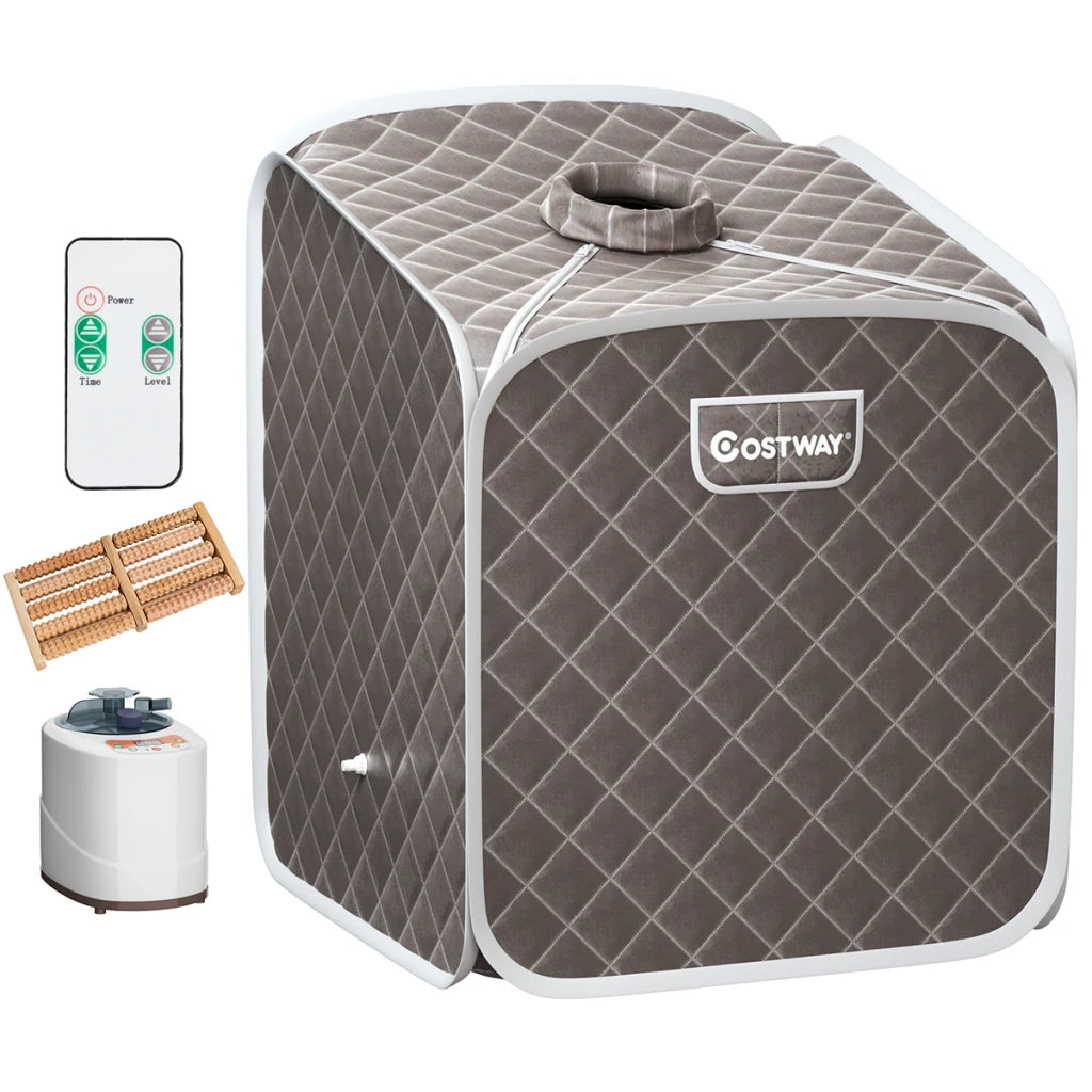 Sauna portatile 83 x 84 x 107 cm 9 livelli di temperatura regolabili sedia inclusa atmosfera accogliente in tessuto di cotone grigio 20_0019346