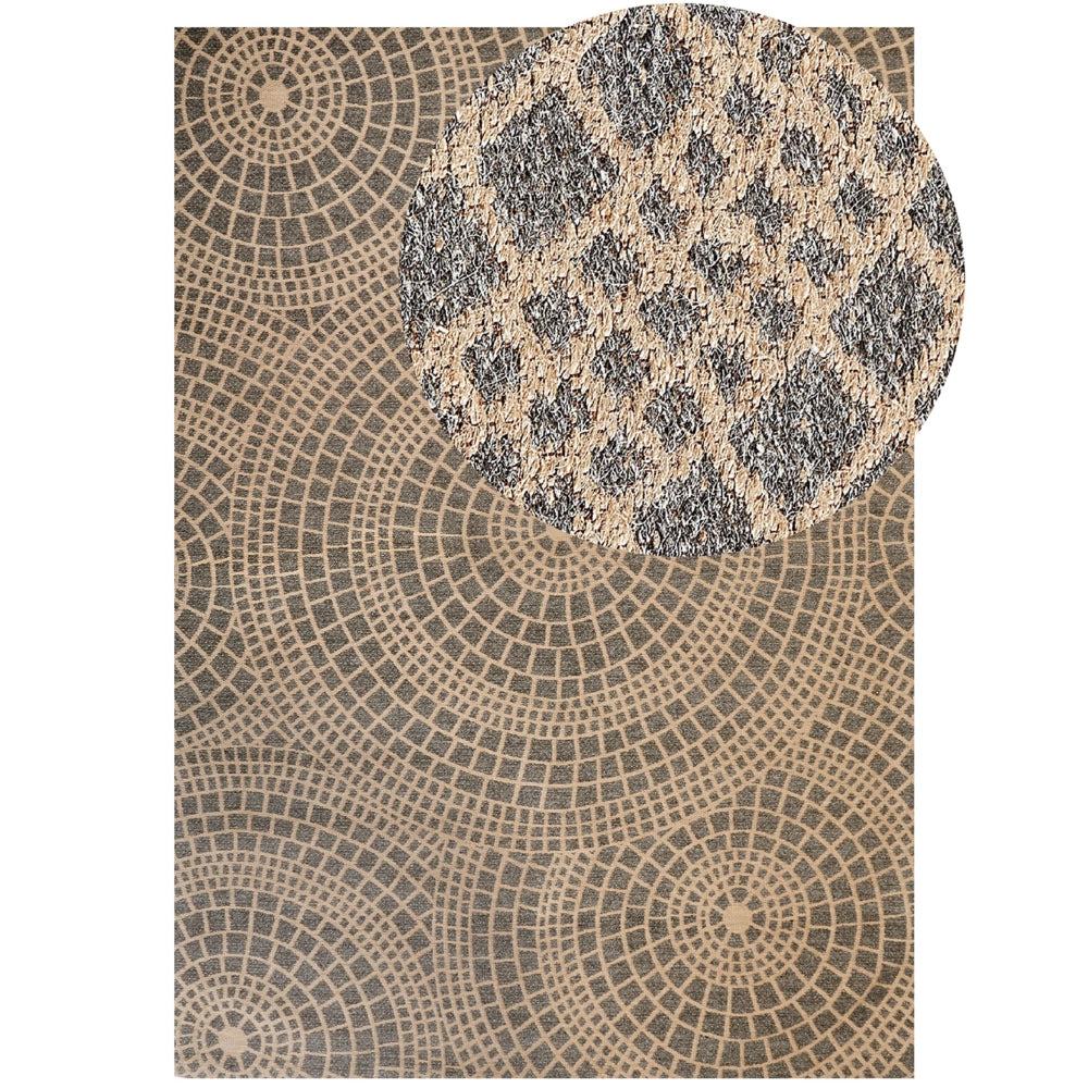Tappeto da giardino beige e grigio in iuta 160 x 230 cm Rettangolare con motivo geometrico a trama piatta stile boho Camera da letto Soggiorno