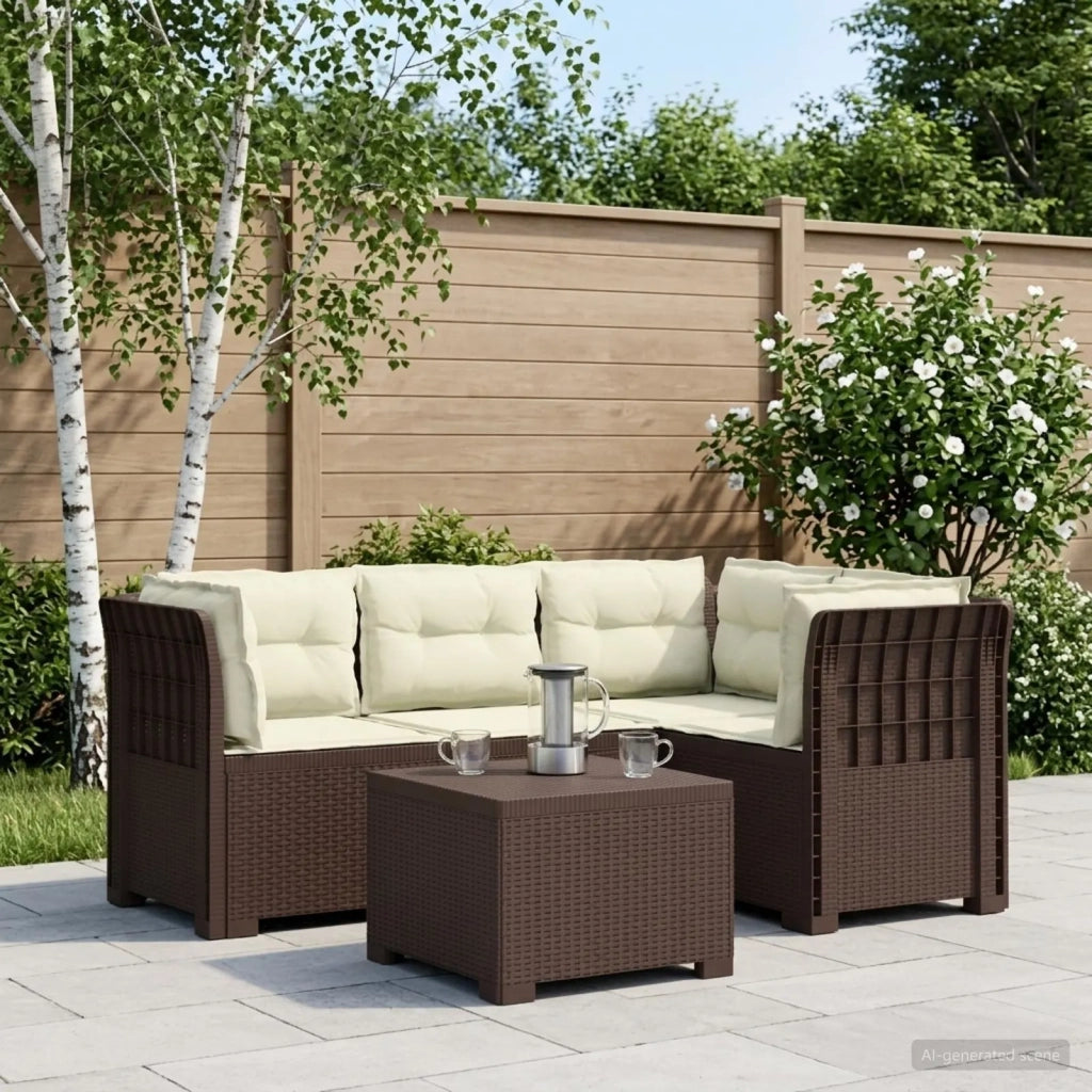 Divano da giardino 4 posti con cuscini aspetto rattan PP 3444018