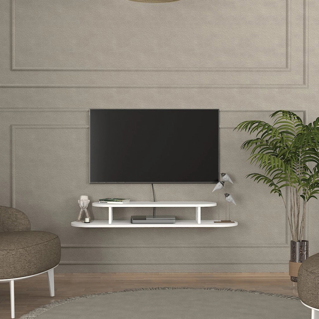 Mobile Porta TV Targema da Parete a Forma Ellittica 120 x 30 x 16 cm - Bianco [en.casa]