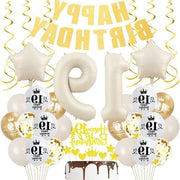 Decorazione di compleanno 19 anni con palloni beige per bambina o bambino - Decorazione di compleanno 19 anni con decorazioni cremisi dorate - Decorazione di compleanno boho 19 anni beige oro