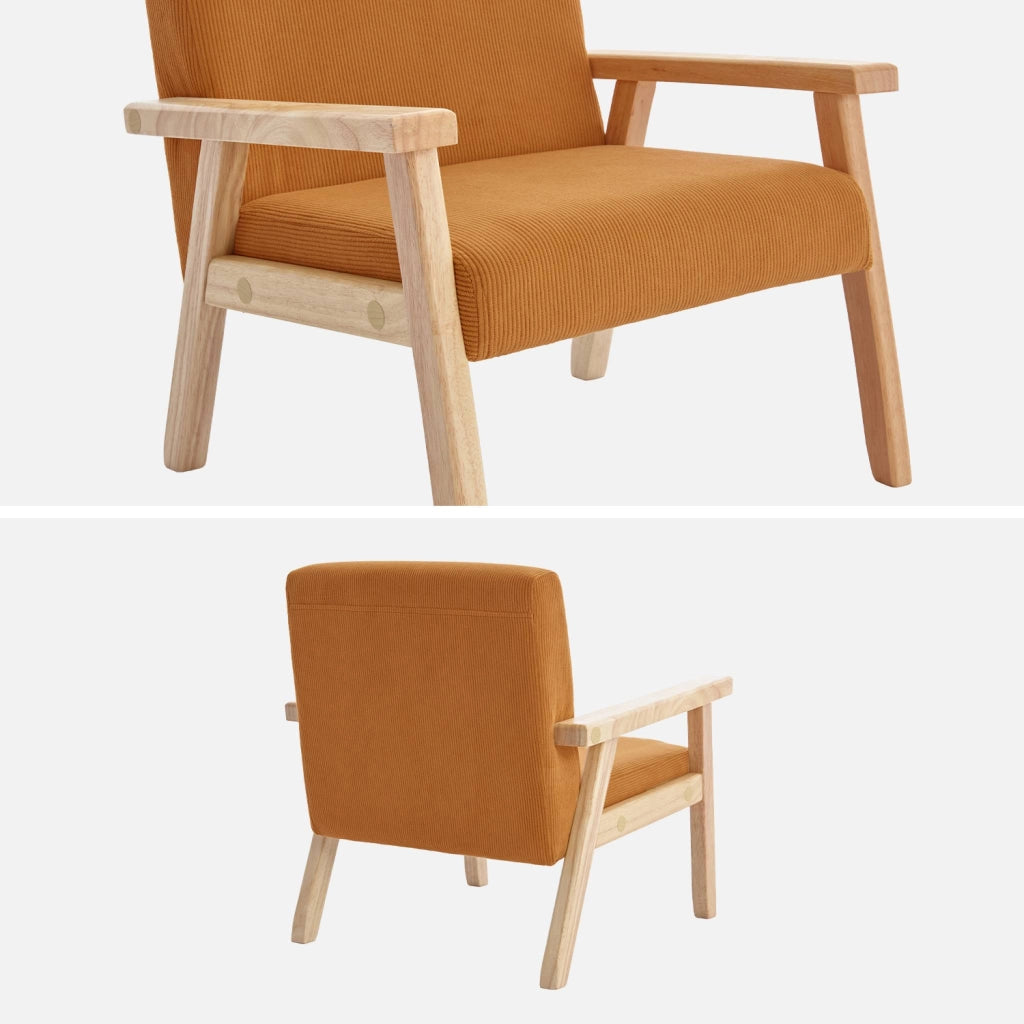 Poltrona scandinava per bambini in velluto a coste e legno di gomma,