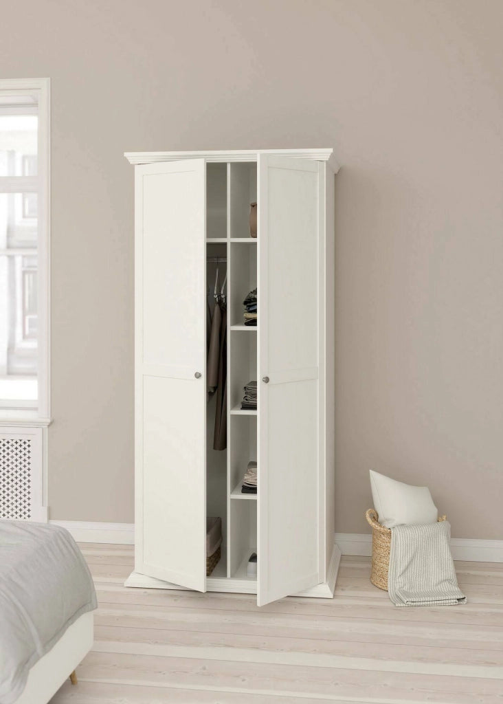 Guardaroba 2 ante Darby, Mobile camera da letto, Cabina armadio portabiti, Armadio appendiabiti, 96x63 h200 cm, Bianco