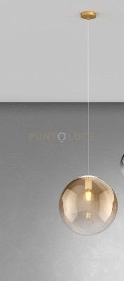 SOSPENSIONE OTTONE SAT. 1 LUCE VETRO GRANDE AMBRA 1194OS-S30-AM