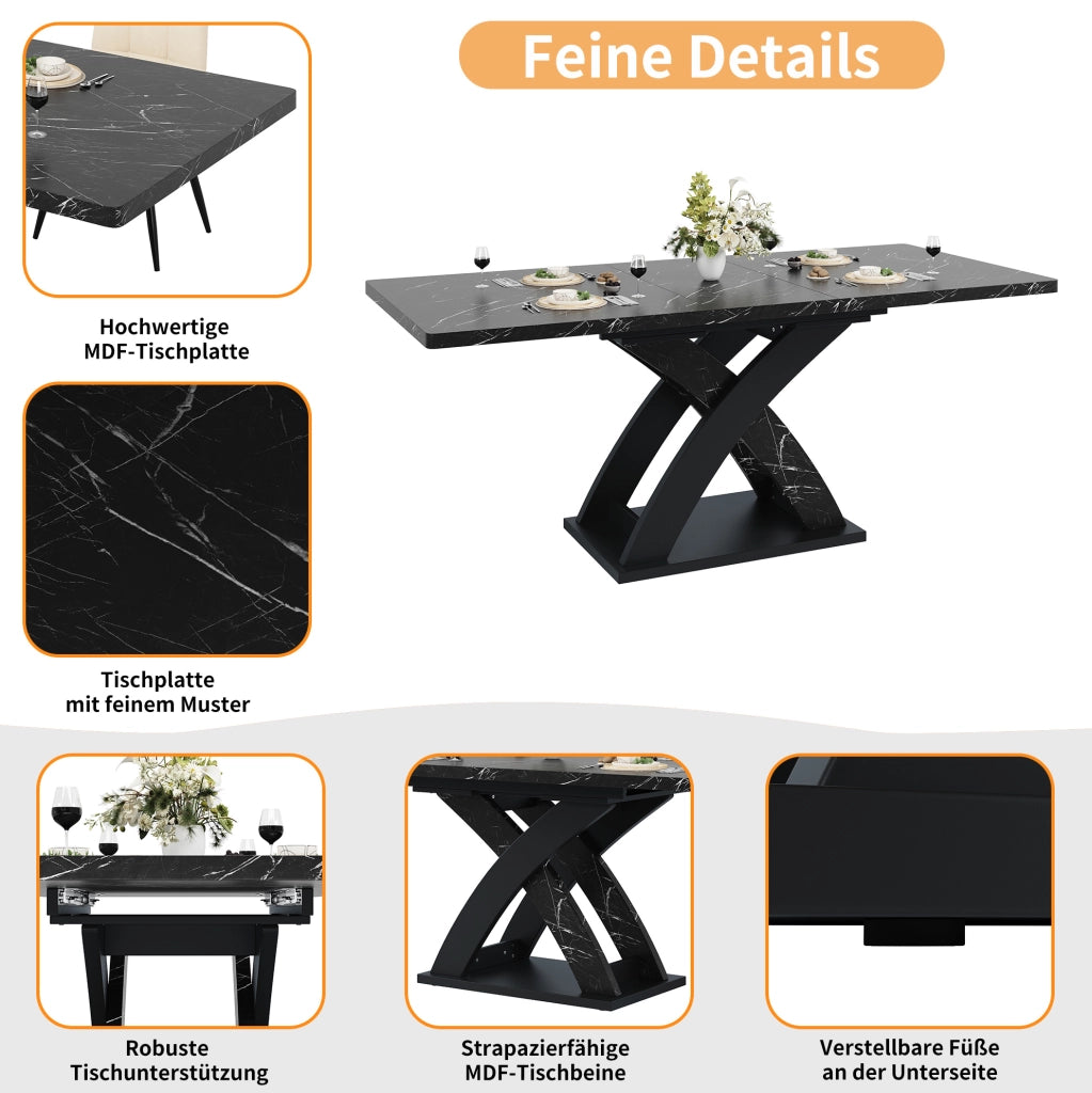 Tavolo da pranzo allungabile nero in MDF e metallo 120-160 cm