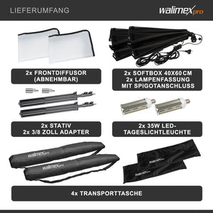 Set 2 Softbox rettangolari 40 x 60 cm con LED 35 W 2 Treppiedi per luci FT-8051 fino a 260 cm, luce diurna 5000 K per studio foto set fotografico