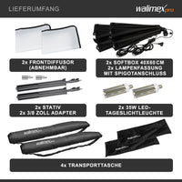 Set 2 Softbox rettangolari 40 x 60 cm con LED 35 W 2 Treppiedi per luci FT-8051 fino a 260 cm, luce diurna 5000 K per studio foto set fotografico