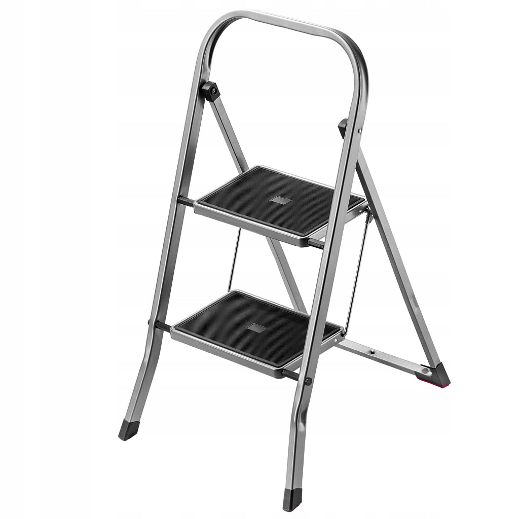 Scala domestica KADAX a 2 gradini, pieghevole, in acciaio, portata 150 kg.