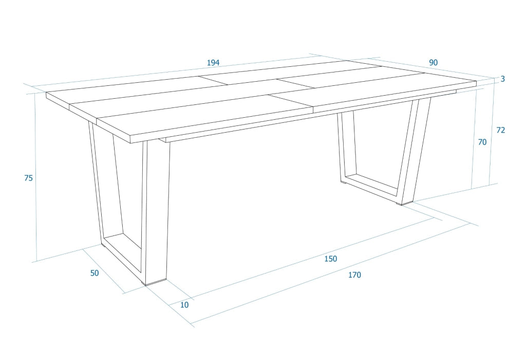 Tavolo da Pranzo, 194x90x74 cm, Per 10 persone, Tavolo Cucina, Rovere