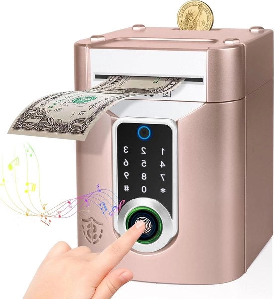 Cassa di Risparmio Elettronica con Schermo Tattile e Rilevamento Veloce delle Impressioni Digitali per Bambini di 3-12 Anni - Roségoud