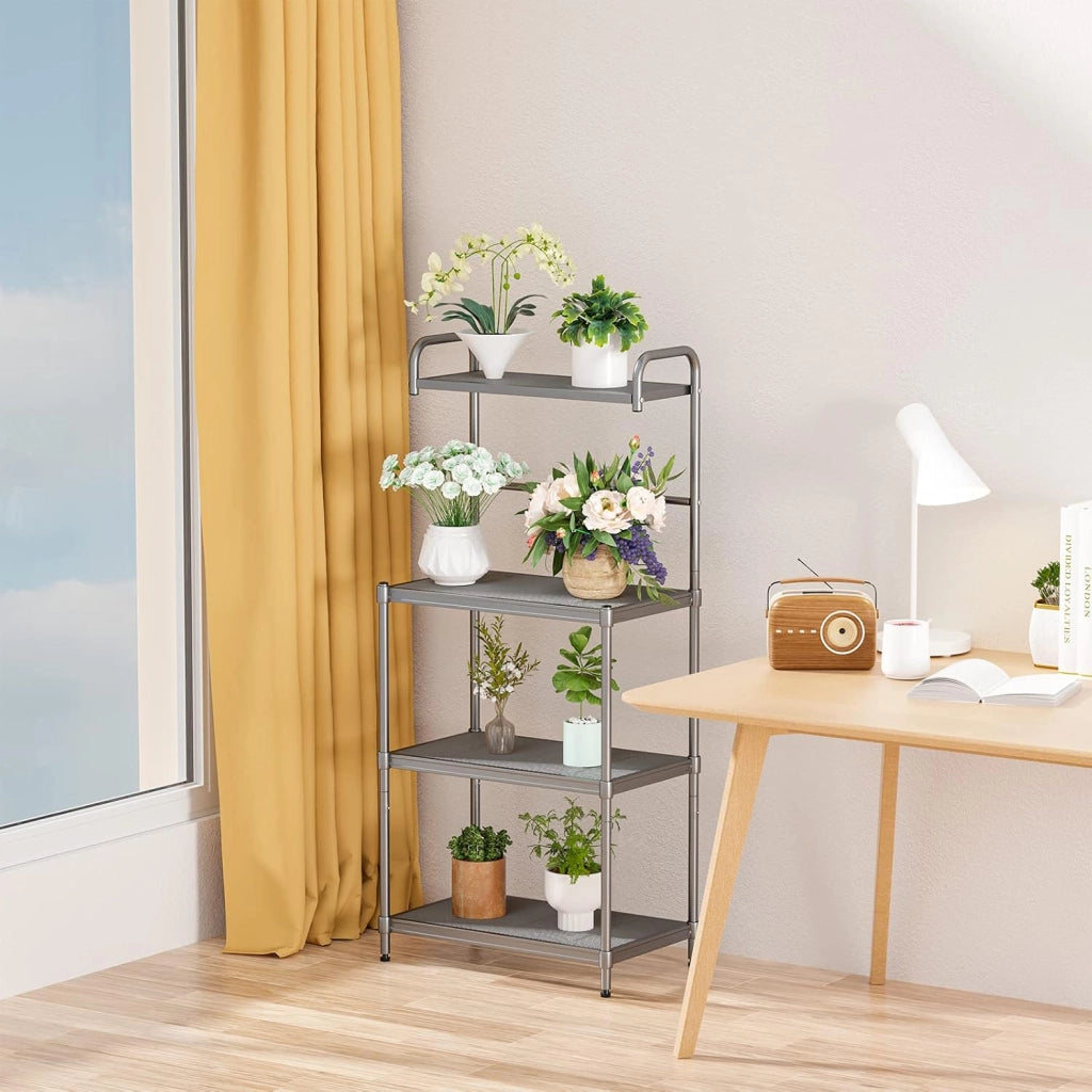COSTWAY Microonde Scaffale da Cucina per Microonde in Metallo a 4 Ripiani, Carrello per Microonde Scaffalatura Organizzatore Portaoggetti, 60 x 34 x 136 cm (Grigio)