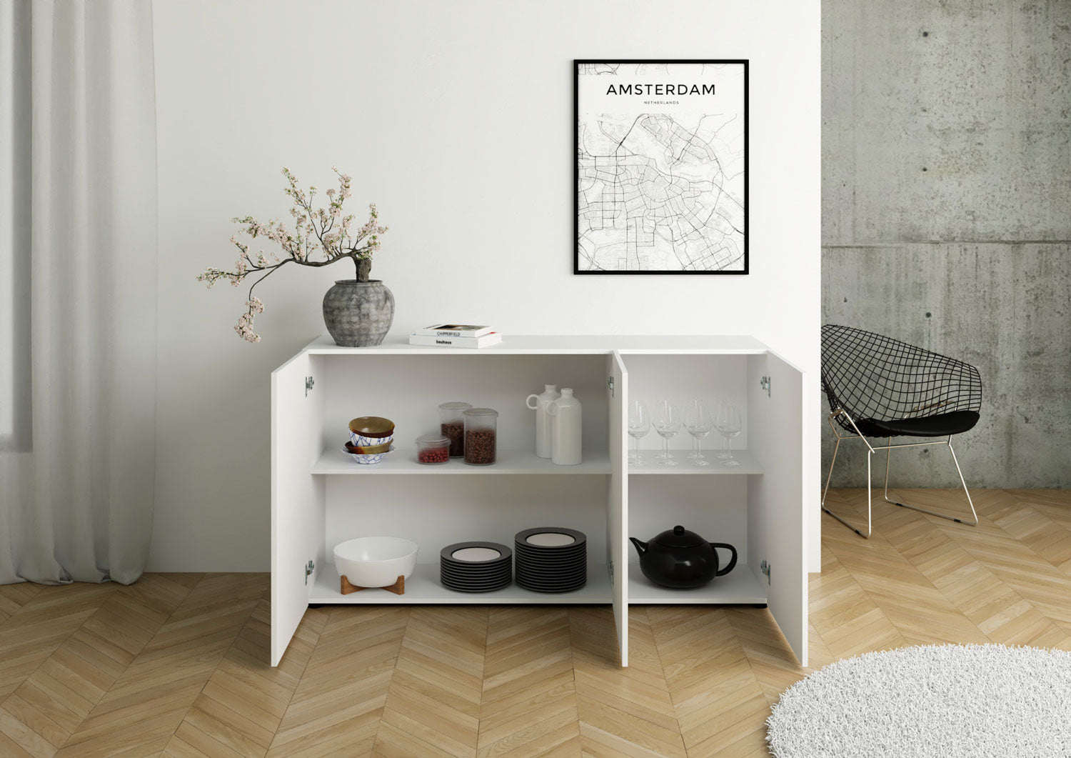 Madia 3 Ante 150x40x83,5 cm Elios Bianco Lucido