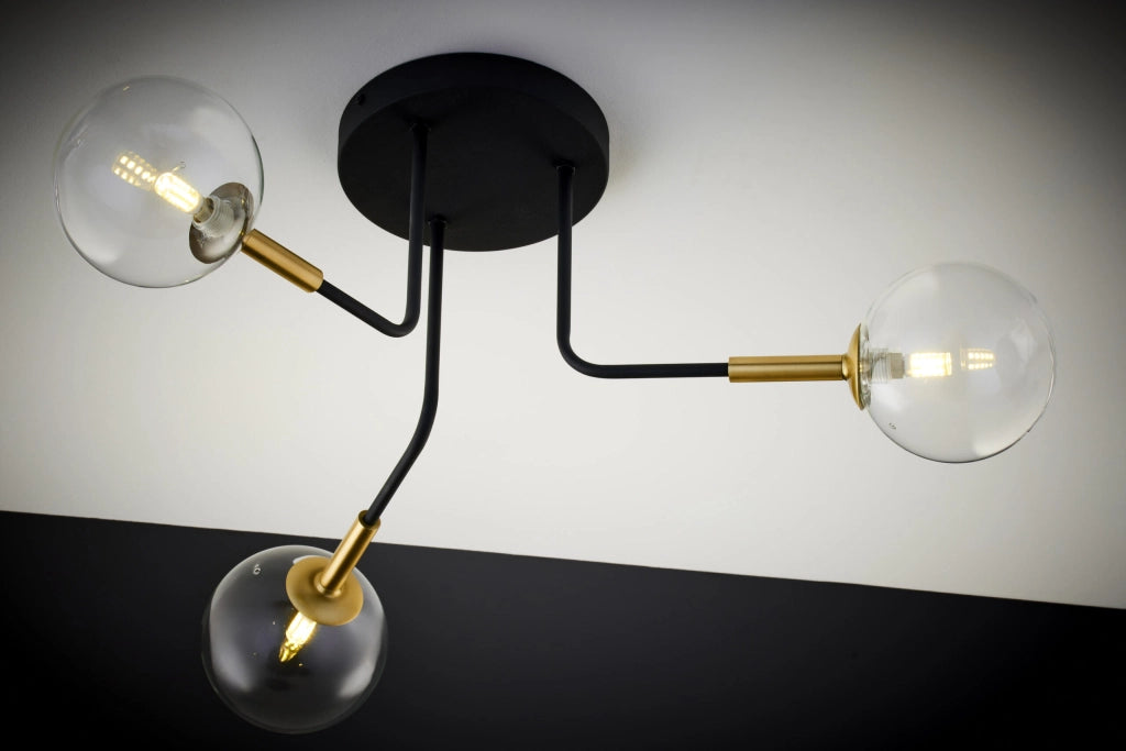 Plafoniera moderna nero oro, sfere vetro 3xG9 BURANO Jupiter