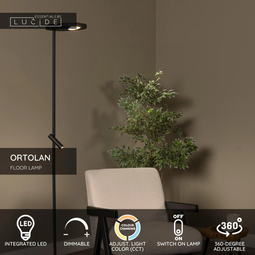Lampada da terra LED ad arco nera metallo ORTOLAN Lucide