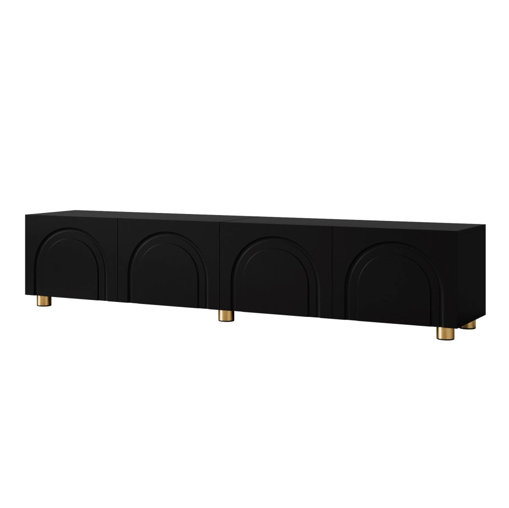 Mobile TV 180x35x40 cm con 4 porte; rilievo ad arco; in MDF e pannello truciolare; nero