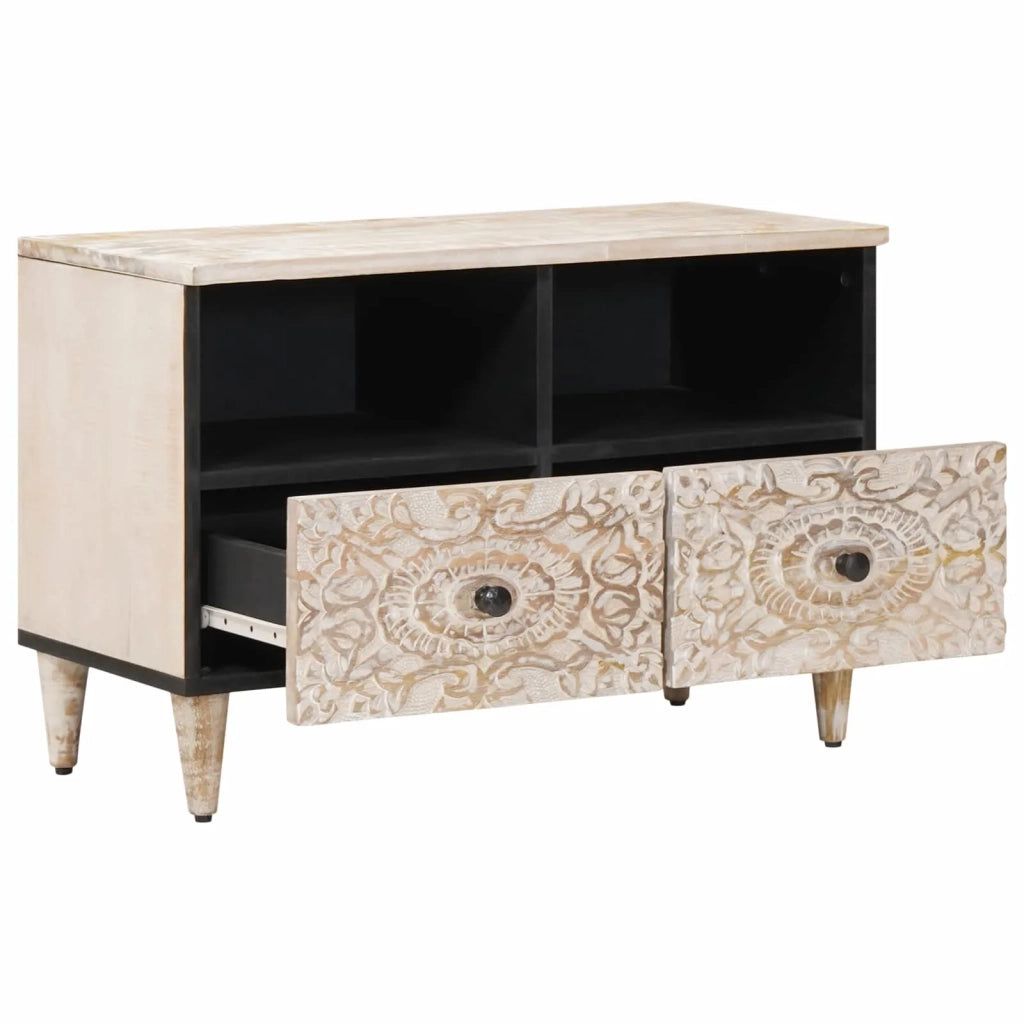 Mobile TV-Credenza per TV Bianco 70 x 33,5 x 46 cm Legno di mango massello