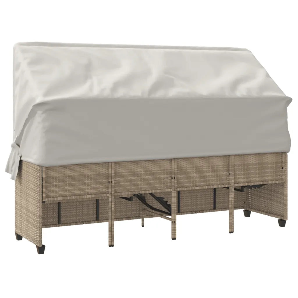 Lettino Prendisole con Baldacchino e Cuscini Beige Polyrattan 368357